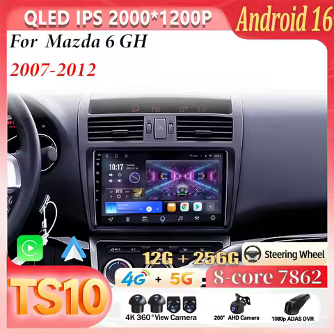 Head Unit Mazda 2din Radio Android16 Carplay Auto Car Radio For Mazda 6 GH 2007 2008 2009 2010 2011 