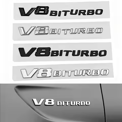 3D ABS Chrome Black Letters V8 BITURBO Logo Emblem Car Fender Side Stickers For C63 E63 S63 GLC63 GL