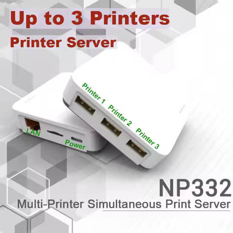 NP33X 2 or 3 Port Network Wireless Print Server for USB Printer Simple Easy to Use Small Size Option