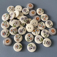 #新款1. 5cm Log Printing Wooden Button Round 2-Eye Wooden Button Sweater Cardigan Button Handmade Deco