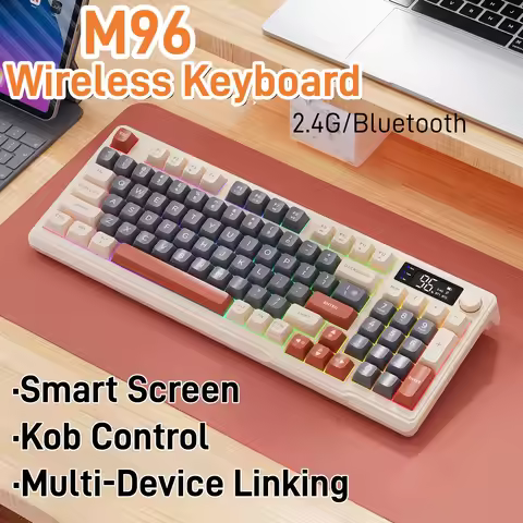 FreeWolf M96 Wireless Keyboard with Screen,Gaming Keyboard Bluetooth Dual-Mode Connection,Multi-Devi