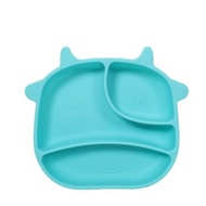 b&amp;h 兒童自主進食餐具 - 防滑矽膠餐盤 (牛牛) - 粉藍色