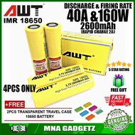 AWT Flat Top 18650 Battery Charger Rechargeable Battery Vape 2600mAh 40A High Capacity Original Lithium Ion Battery with FREE GIFT MNA GADGETZ