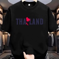 TEMU เสื้อยืดสีดำสำหรับผู้ชาย - เนื้อผ้าเบาสบาย เหมาะสำหรับใส่ลำลอง พิมพ์ลาย THAILAND สไตล์หลวม เหมา