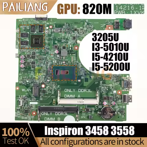 For DELL Inspiron 3458 3558 Laptop Mainboard 14216-1 3205U I3-5010U I5-4210U I5-5200U 820M Notebook 