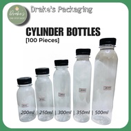 [100 Pieces] Cylinder Plastic Bottles Black cap By Drakes Packaging Supplies Trading