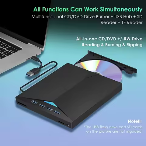 USB 3.1 Type C/USB 3.0 External DVD Writer CD DVD RW Optical Drive Super Drive for Laptop Notebook