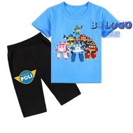 Poli Children's Clothing Deformed Police Car Polly Short-Sleeved T-Shirt Shorts Set