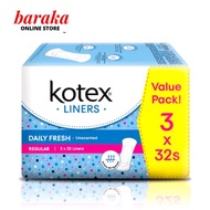 Kotex Daily Fresh Liner Unscented Regular 3 x 32s