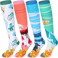 4 Pairs Women's Funny Ski Socks Thermal Cushion Over the Calf Ski Snow House Printing Socks Winter W