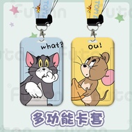 Wholesale Milk Tea Cat and Mouse Card Holder Silky Non-stuck Sliding Cover Hard Shell Card Holder Cartoon Anime ID Card Holder Keychain Bank Credit Card IC Card ID Card Fitness Card Traffic Card MRT Card Protective Case