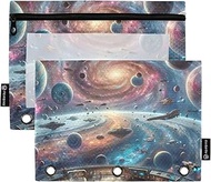 Pencil Pouch 3 Ring Binder Science Fiction Space Planet Pen Pencil Bags with Zipper Flower School Cl