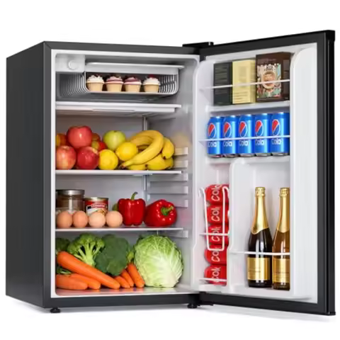 Dorm apartment fridge with freezer: 4.5 cu.ft, black stainless steel finish, ultra-quiet operation, 
