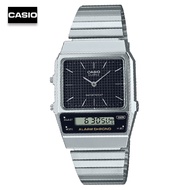 Velashop นาฬิกาข้อมือคาสิโอ 2 ระบบ CASIO Standard Digital Analog Vintage สายสแตนเลสสีเงิน รุ่น AQ-80
