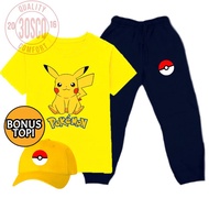 Boys and Girls T-Shirt and jogger Pants Set with Pokemon Pikachu Motif, Bonus Hat and can be given a