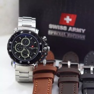 Jam Tangan Pria Chronograph Swiss Army-100% Original Bonus Tali Kulit Cadangan-Jam Tangan Swiss Army