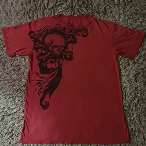 Red Skull Crossbones Graphic T-Shirt Men Vintage Gothic Casual Short Sleeve Tee For Daily Wear