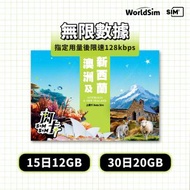 SIM SQ - 【閃卡】澳洲＋紐西蘭 15日12GB上網數據卡 ｜其後無限任用 (限速128kbps)｜即插即用