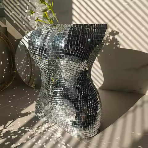 Disco mirror female flower pot plastic vase human body sculpture storage jar gardener decoration gif