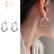Roselife Korean Silver Chunky Geometry Hollow Square Hoop Earrings for Women Girls Fashion Geometric