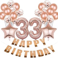 Balloon 33rd Birthday Decoration, Rose Gold Birthday Decoration 33 Years Woman, Foil Balloon Happy 3
