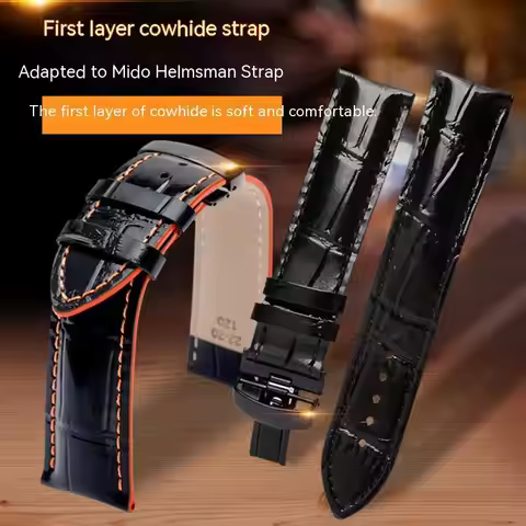 Applicable to Mido Multifort M005 Leather Watch Strap oOange helm M005614 M005430A Male Watch chain 