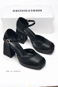 Giày Cao Gót Đế Đúp 9cm Mary Jane Đi Tiệc Big Size Merly 1576 [ 35 - 43 FORM TO ] Giày Cao Gót Đế Vu