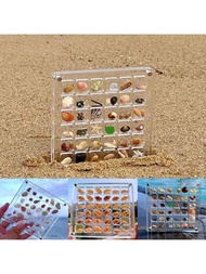 壓克力磁性海貝展示盒,貝殼收納盒展示盒裝飾海貝海星小飾品,用於珠子,指甲,珠寶等小工藝品的容器（圓形,36/64/100格）