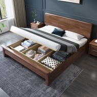 {SG Sales}HDB Storage Bed Frame with Storage Drawers High Box Double Bed Bedframe Wooden Bed Queen King Bed Storage Bed Frame Walnut Nordic Solid Wood Bed Double Bed