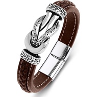 Gelang Kulit Jalinan Lelaki Gelang Cuff Gelang Lelaki Hadiah Gesper Keluli Tahan Karat