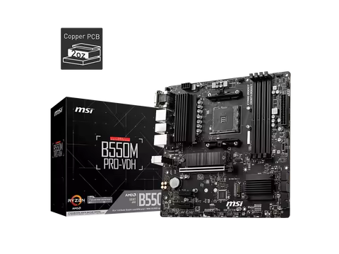 MSI B550M PRO-VDH Micro-ATX Motherboard - AMD AM4, Ryzen 5000/4000/3000 Ready, PCIe 4.0, Dual M.2, U