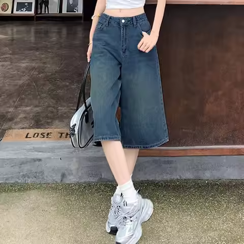 2026 Summer Trendy Korean Lady High Waist Jeans Female Baggy Thin Capri Pants Lady Fashion Casual So