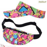 WATTLEMI 80s 90s Fanny Pack, Colorful Soft 80s Outfit Sun Visor Hat, Fashion Comfortable Cotton 90s 
