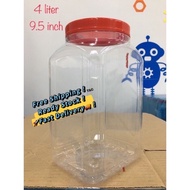 (4L) Bekas Plastik Balang Plastik Kuih Raya - 4000ml PET Container Bekas Kuih Cookie Jar Plastik Kosong Biskut