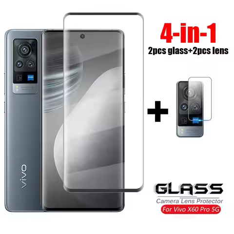 4-in-1 For Glass Vivo X60 Pro 5G Tempered Glass 3D Full Curved Cover Glass X51 X50 X60 Pro Plus HD C