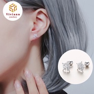 S999 Pure Silver Ear Crystal Zircon Snowflake Stud Earrings For Women Shiny Rhinestone Charm Earring