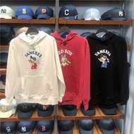 MLB韓國連帽男女衛衣秋冬新款NY卡通減齡印花寬松圓領男女套頭衫