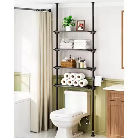 Adjustable Over The Toilet Storage Shelf 4-Tier Ample Over Toilet Bathroom Organizer and Storage Ten