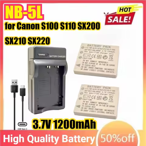NB-5L Battery + USB Charger for Canon S100 S110 SX200 SX210 SX220 SX230 SD700 SD790 SD800 SD850 SD87