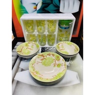 FORAL PLATE SET W/ GLASS & PITCHER 6 PCSGLASS 1PITCHER 6 PCS 8 "INCHES PLATE 6 PCS 6" INCHES BOWL