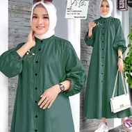 Piya Midi Dress Baju Long Tunik Dres Bahan Linen Rami Premium Polos Full Kancing Depan Fashion Hijab