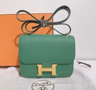 Hermes Mini Constance 絲絨綠金扣19 a刻