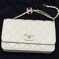 爽快交收可議💰Chanel woc 發財包 wallet on chain 日本限定 白金色扣 limited edition 粉紅孖c扣 可調節鏈條包