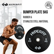 HYPERFIT Bumper Plate 5KG – Olympic Weight Plate Rubber Stainless, Drop-Tested, 50mm