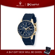 【2 Years Warranty】 Maserati Sfida 44mm Blue Dial Blue Silicone Mens Chronograph Quartz นาฬิกาข้อมือ 