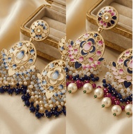 Indian Polki Meenakari Earrings Ethnic Saree Wedding Deepavali Jewellery Pearl Statement Earrings