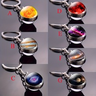Solar System Keychain Double-sided Planet Metal Keychain Luminous Globe Keychain Pendant Round Plane