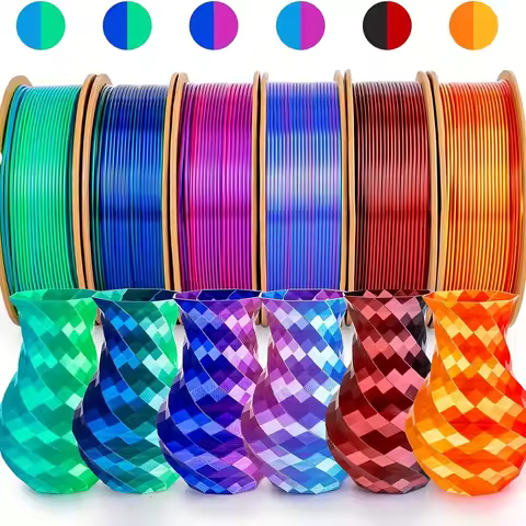 Silk PLA 3D Printing Filament Dual Color 6 Packs - PLA 1.75mm, 250g x 6 Spools Bundle, Nature Blend