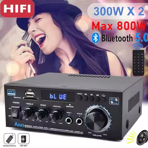 HiFi Sound Amplifier Digital 600W Peak Power 2 Channel Digital Audio Bluetooth Karaoke Amplifier FM