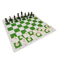 2SQ Solid Plastic Chess Set with Vinyl Roll Up Mat And Bag